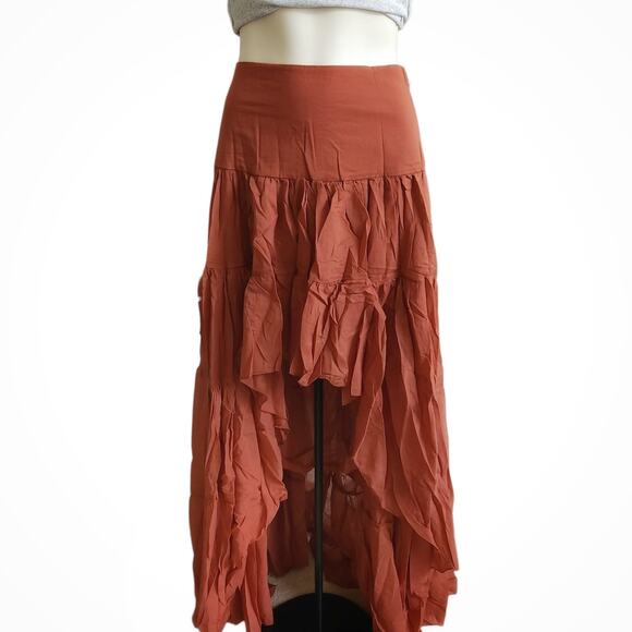 ERIKA PENA Rita Rumba boho high low ruffle hem tiered flowy skirt Sienna S M NEW - Picture 1 of 7